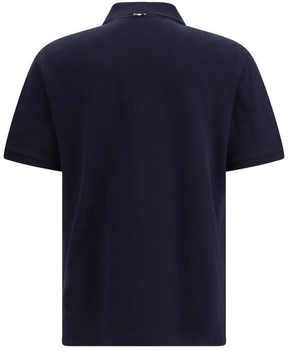 Thom Browne Short Sleeve Piqué Polo with Engineered Four-Bar Stripe Zwart