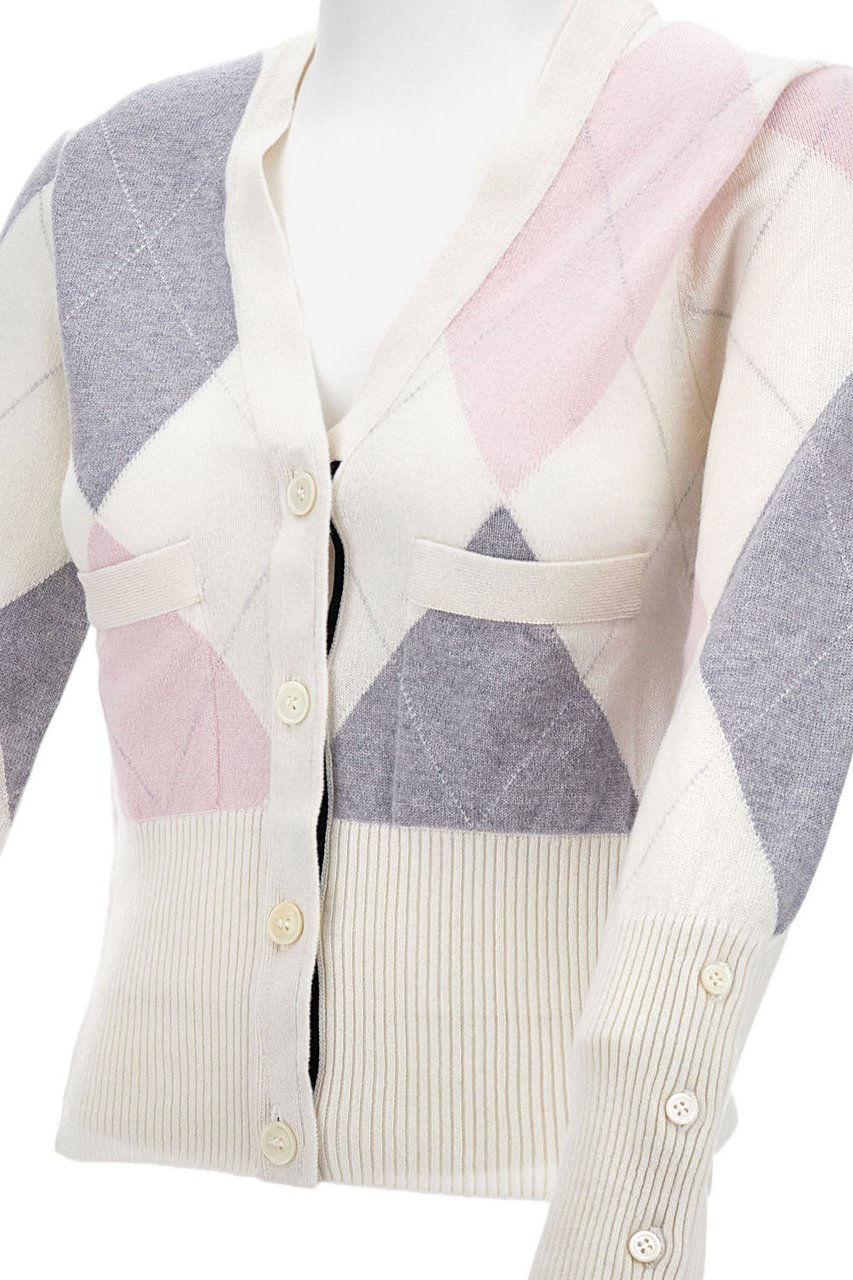 Thom Browne Geometric Print V-Neck Cardigan With Classic Button Closure Neutraal