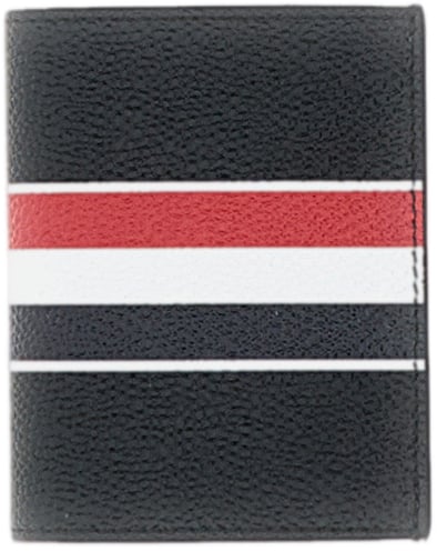 Thom Browne Black RWB Stripe Leather Card Holder Zwart