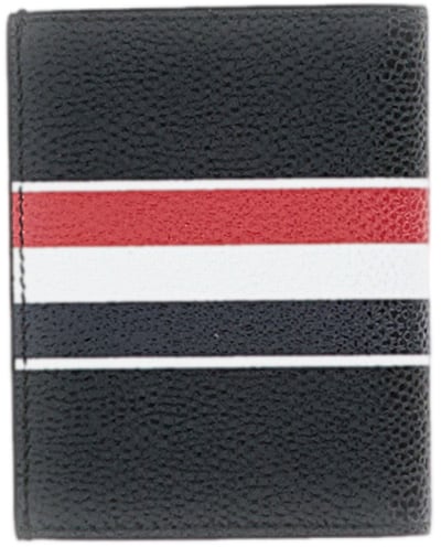 Thom Browne Black RWB Stripe Leather Card Holder Zwart