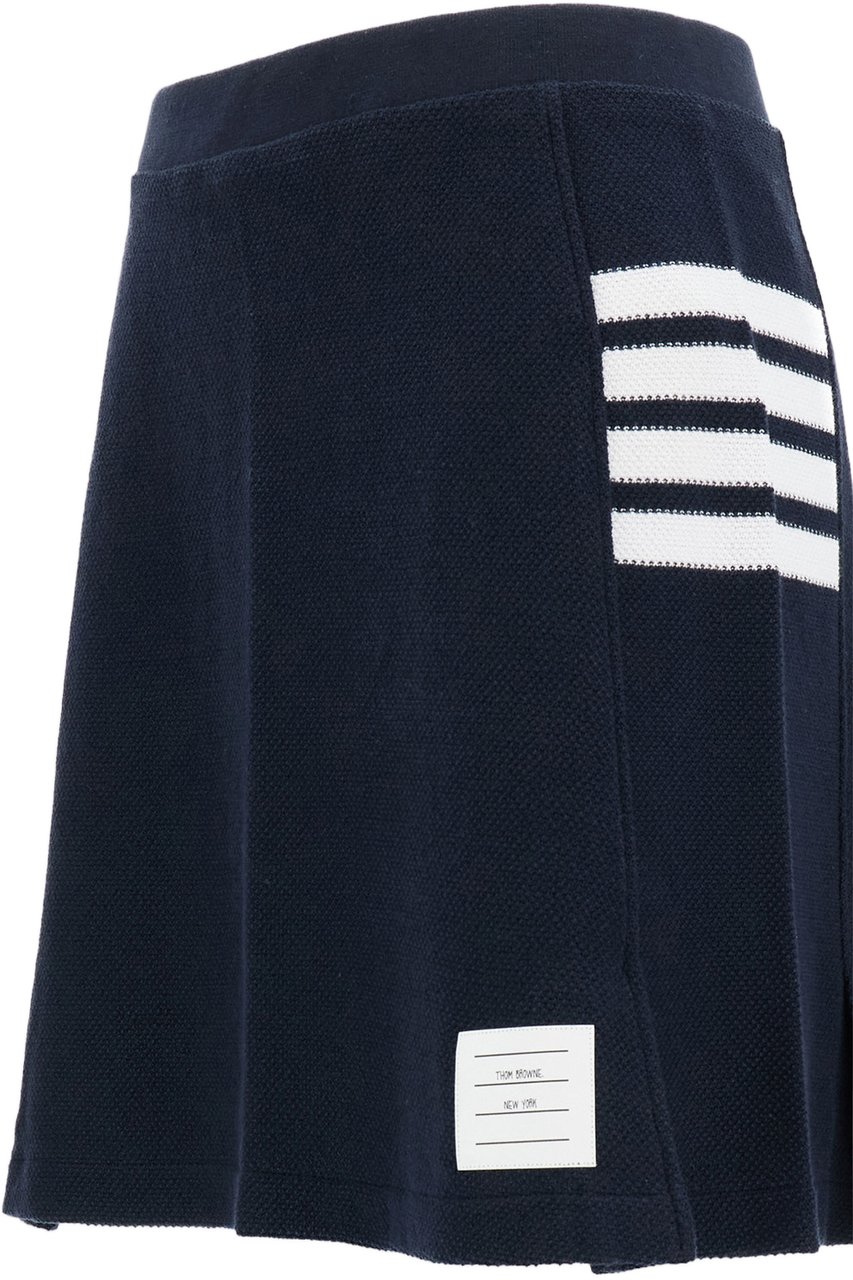 Thom Browne Navy Blue Pleated Mini Skirt with Signature Grosgrain Details Blauw