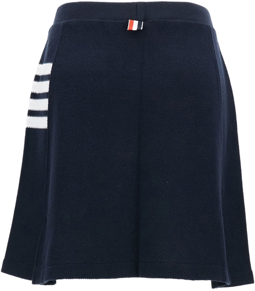 Thom Browne Navy Blue Pleated Mini Skirt with Signature Grosgrain Details Blauw