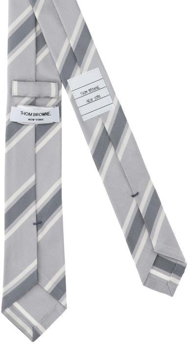 Thom Browne Striped Silk Tie – Grey Grijs