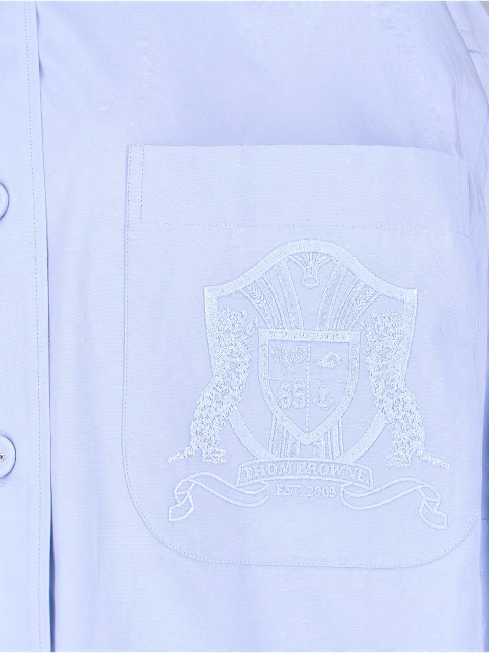 Thom Browne Blue Poplin Curved Hem Logo Shirt Blauw