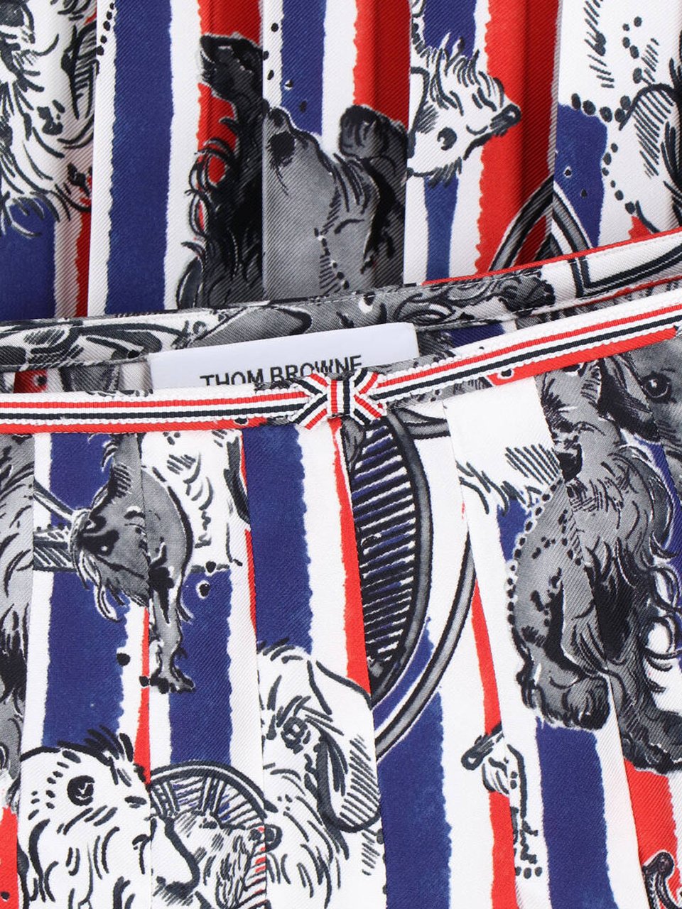 Thom Browne Multicolor Hector Dog Pleated Silk Skirt Blauw