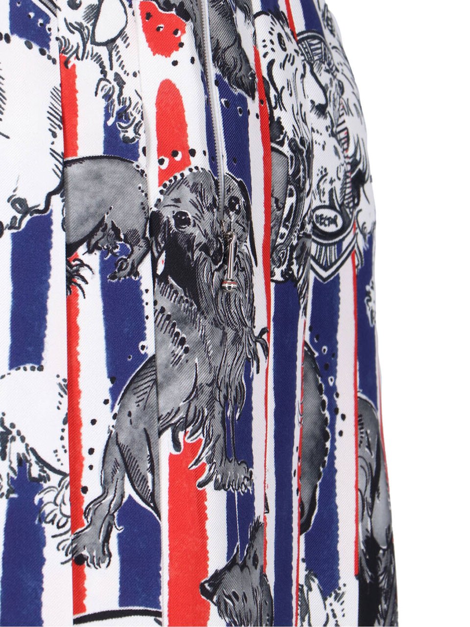 Thom Browne Multicolor Hector Dog Pleated Silk Skirt Blauw
