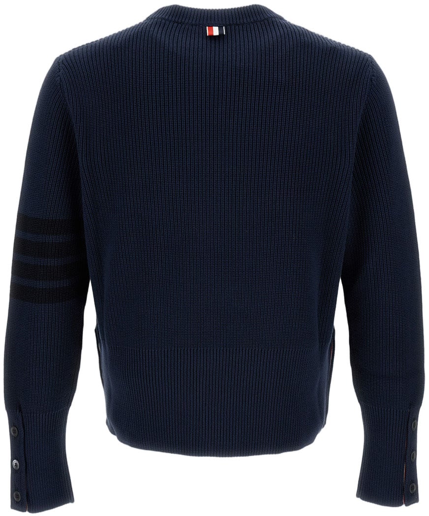 Thom Browne Cropped Crewneck Cardigan With Ribbed Trims Blauw