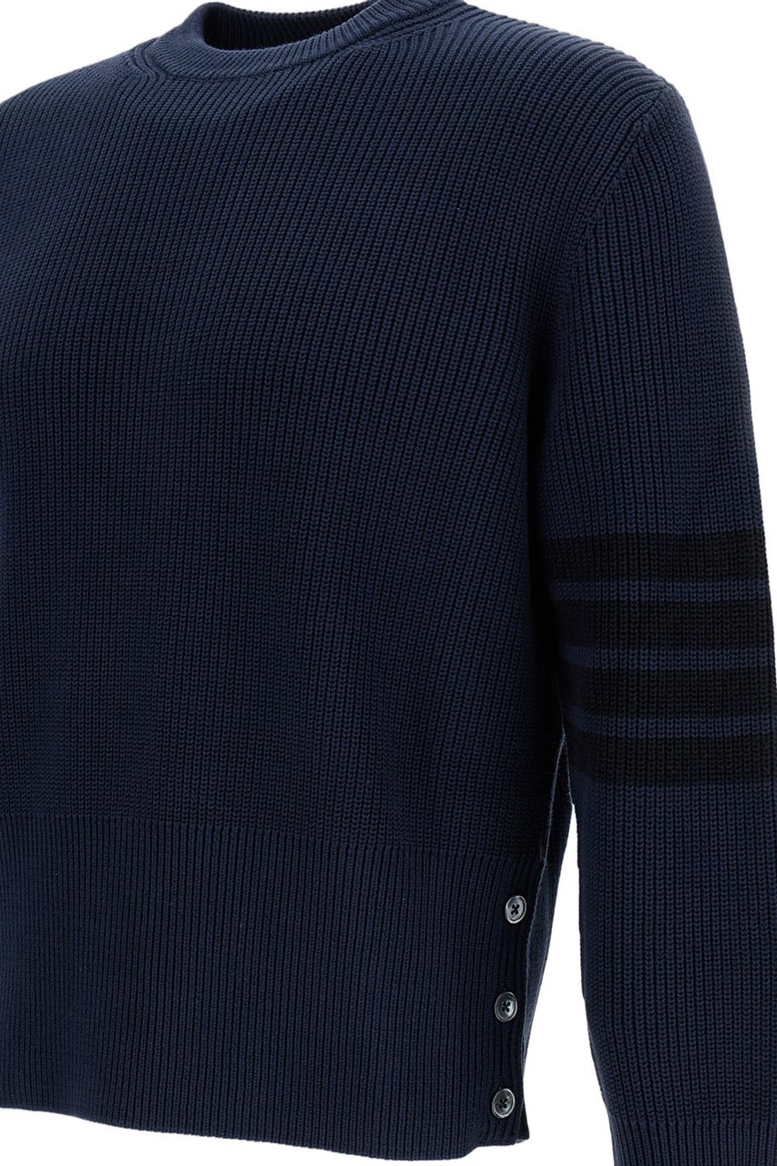 Thom Browne Cropped Crewneck Cardigan With Ribbed Trims Blauw