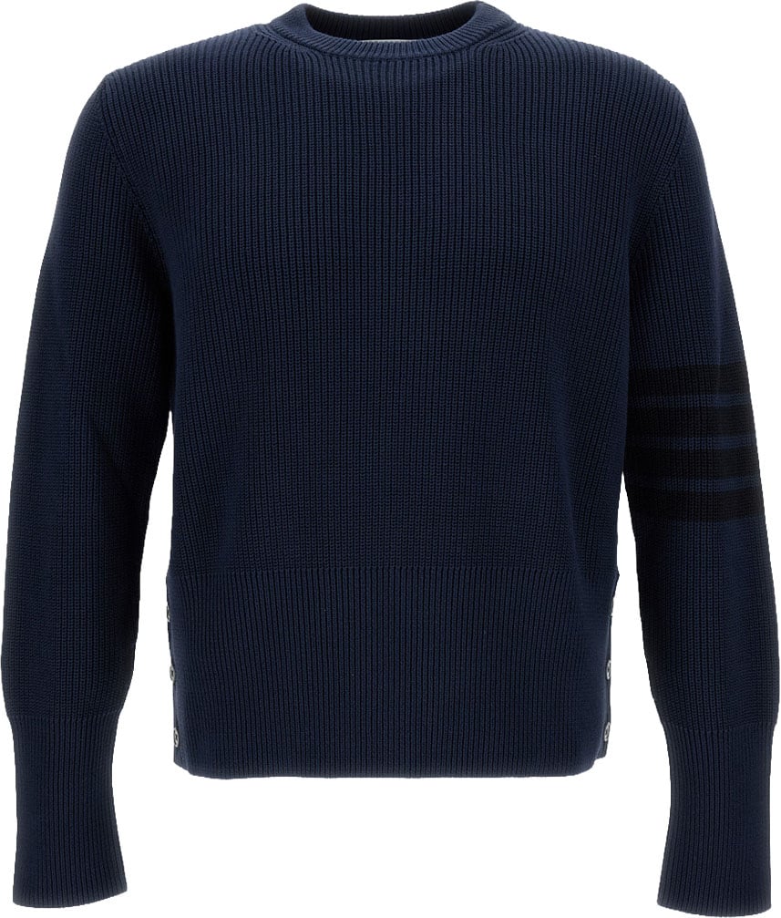 Thom Browne Cropped Crewneck Cardigan With Ribbed Trims Blauw