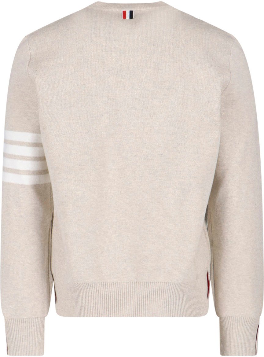 Thom Browne Beige Cotton Crew Neck Sweater with Four-Bar Detail Neutraal