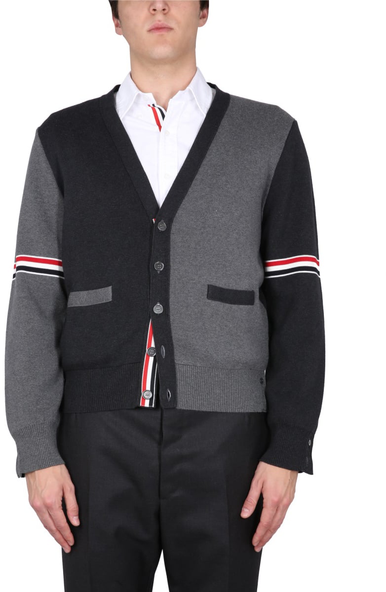 Thom Browne V-NECK CARDIGAN Grijs