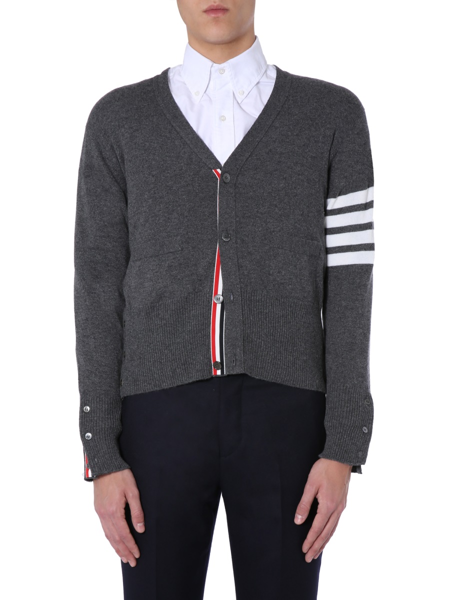 Thom Browne V-NECK CARDIGAN Grijs