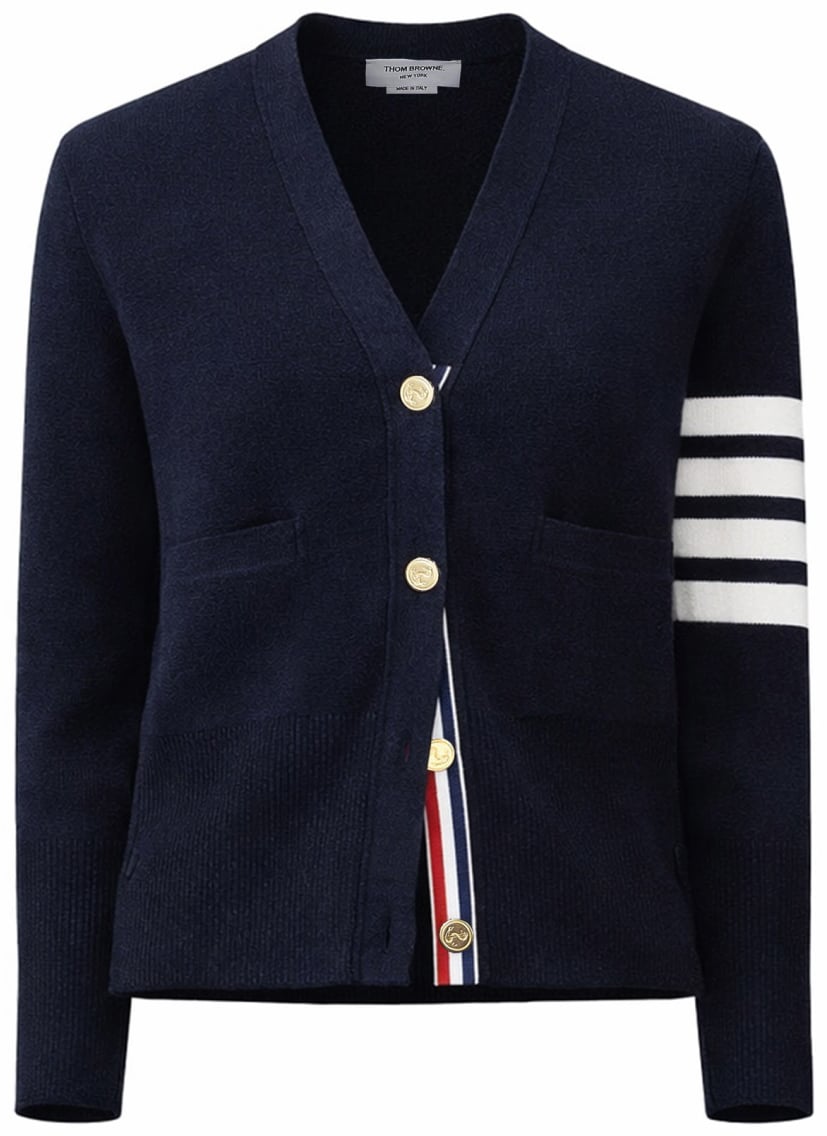 Thom Browne V-NECK CARDIGAN Blauw