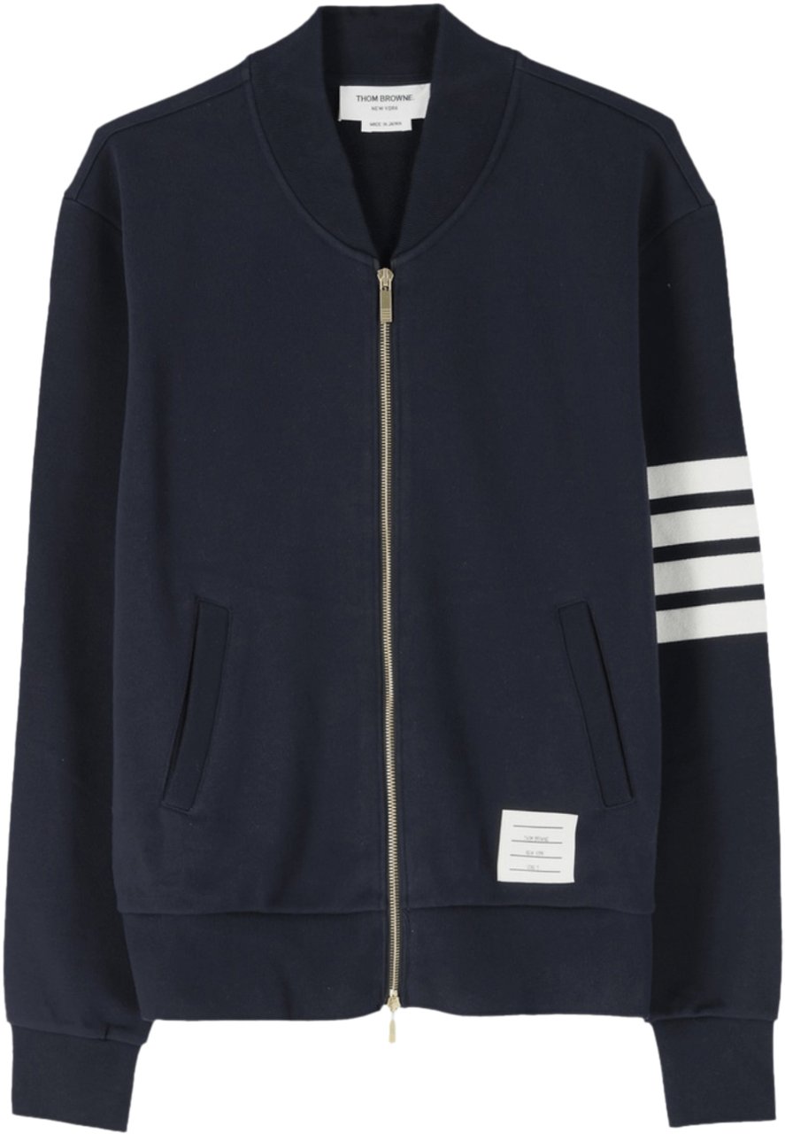 Thom Browne 4 BAR CLASSIC LOOPBACK BOMBER ZIP THROUGH Blauw