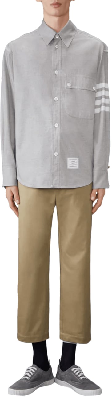 Thom Browne 4 BAR DOUBLE NEEDLE CONTRAST STITCH FLANNEL SHIRT Grijs