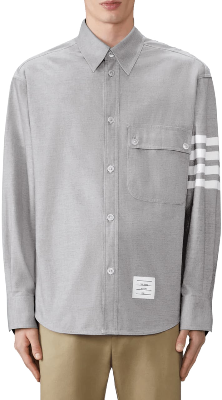 Thom Browne 4 BAR DOUBLE NEEDLE CONTRAST STITCH FLANNEL SHIRT Grijs