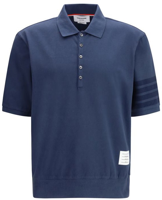 Thom Browne Blue Cotton Polo Shirt Blauw