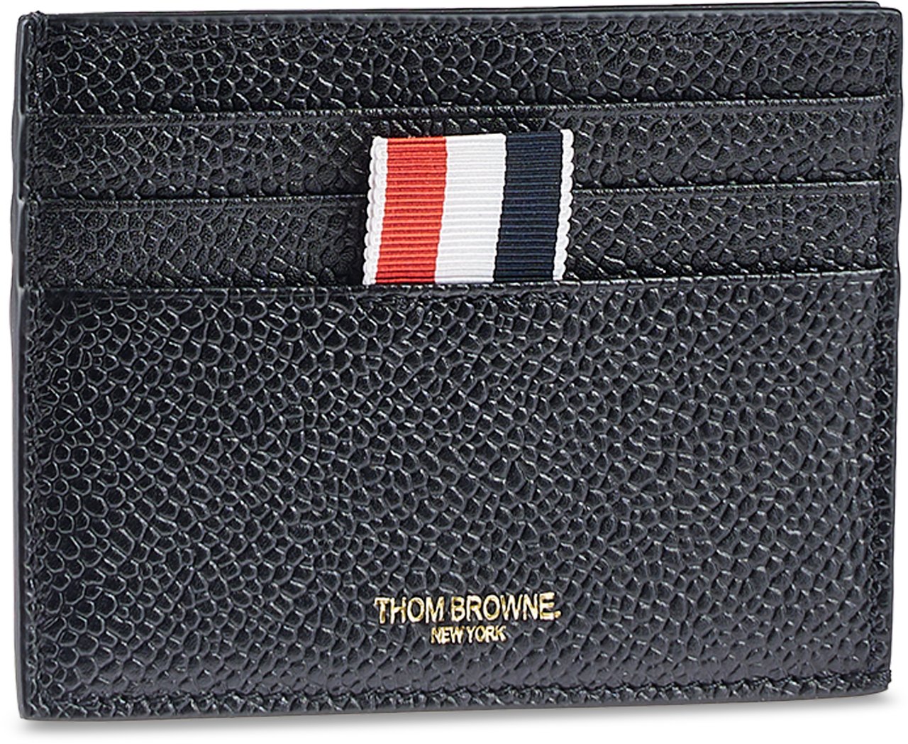 Thom Browne Pebble Grain Leather Single Card Holder Zwart