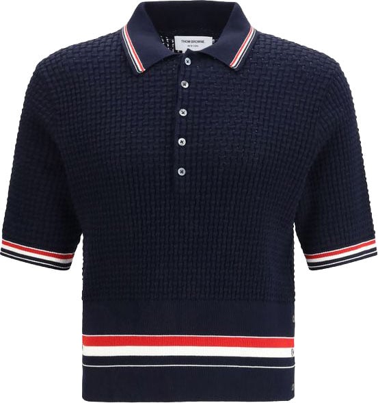 Thom Browne Blue Cotton Polo Shirt Blauw