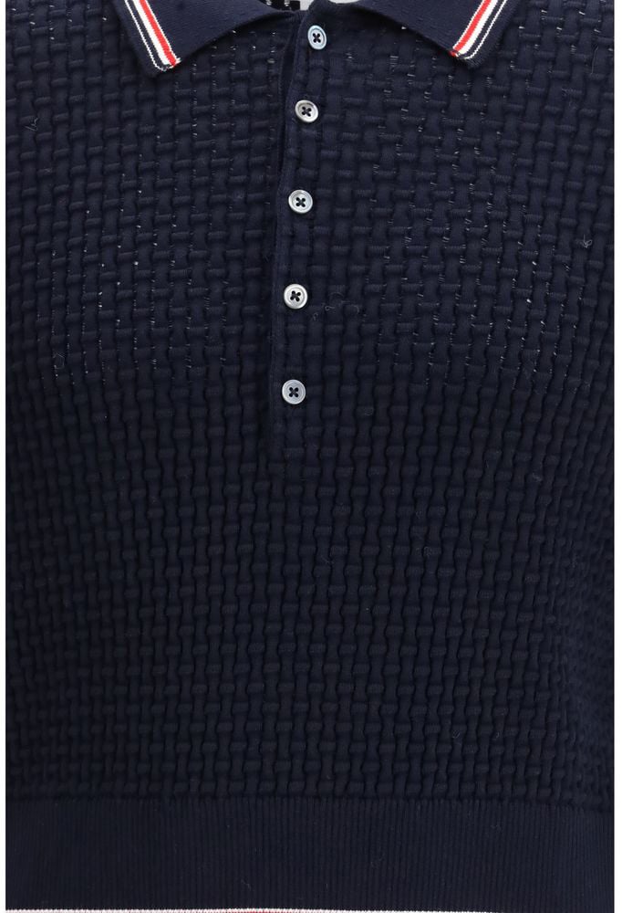 Thom Browne Blue Cotton Polo Shirt Blauw