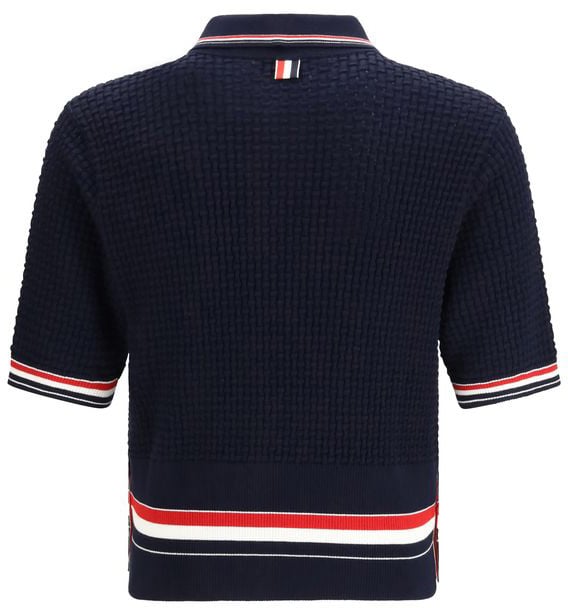 Thom Browne Blue Cotton Polo Shirt Blauw