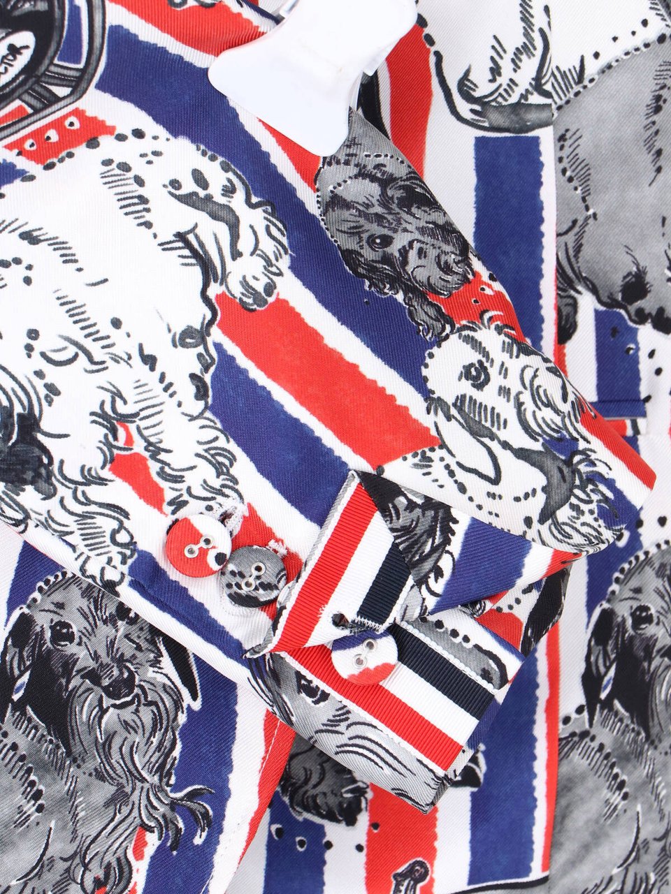 Thom Browne Multicolor Striped Dog Print Silk Blazer Blauw