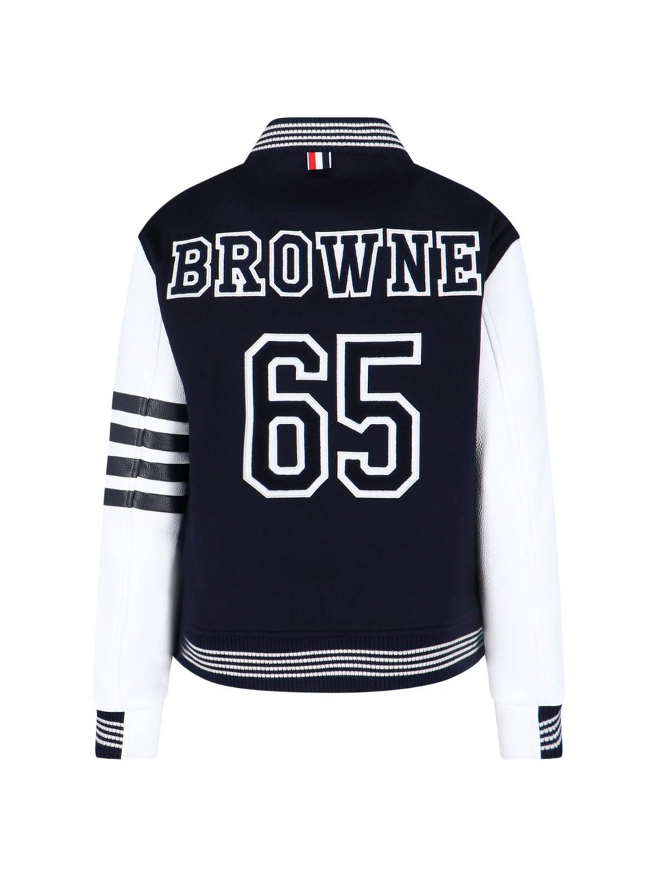 Thom Browne Navy Wool Varsity Leather Sleeve Jacket Blauw
