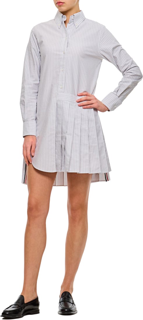 Thom Browne Oxford Stripe Oversized Shirtdress with Asymmetric Pleat Detail Grijs