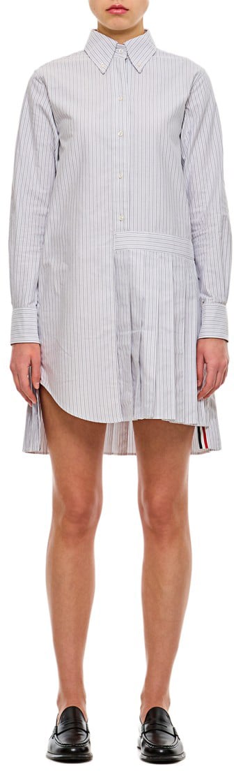 Thom Browne Oxford Stripe Oversized Shirtdress with Asymmetric Pleat Detail Grijs