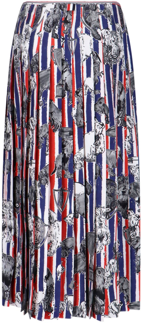 Thom Browne Multicolor Hector Dog Pleated Silk Skirt Blauw