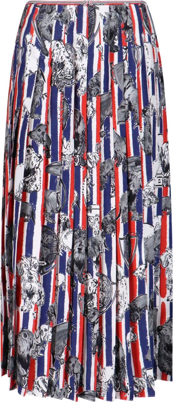 Thom Browne Multicolor Hector Dog Pleated Silk Skirt Blauw