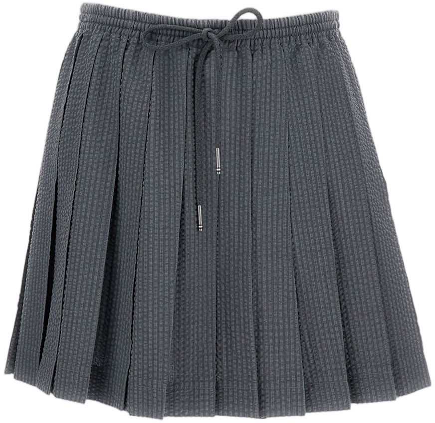 Thom Browne Pleated Mini Skirt with Seersucker Texture Grijs