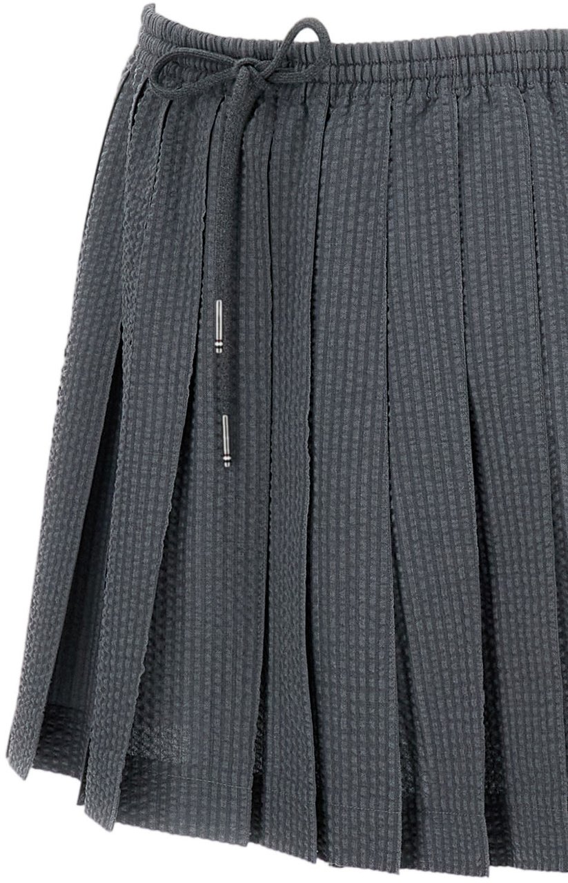 Thom Browne Pleated Mini Skirt with Seersucker Texture Grijs