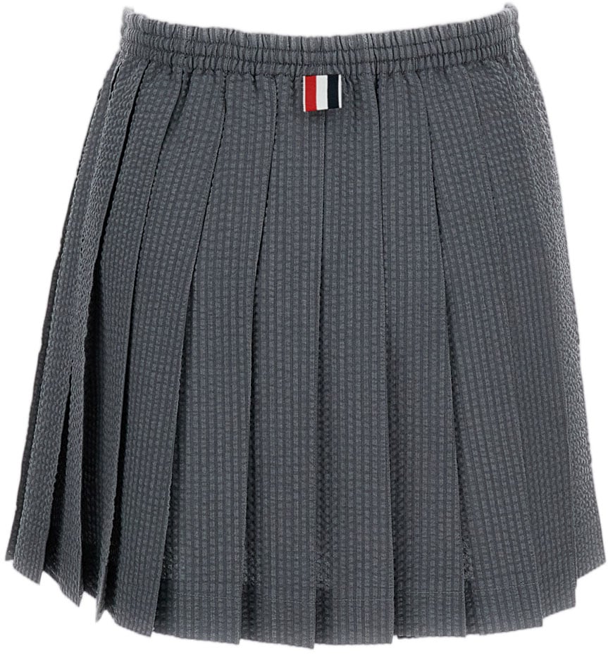 Thom Browne Pleated Mini Skirt with Seersucker Texture Grijs