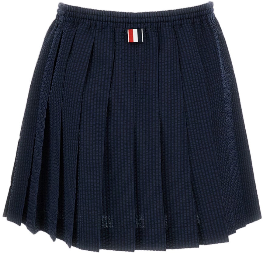 Thom Browne Textured Seersucker Mini Skirt with Adjustable Waist Blauw