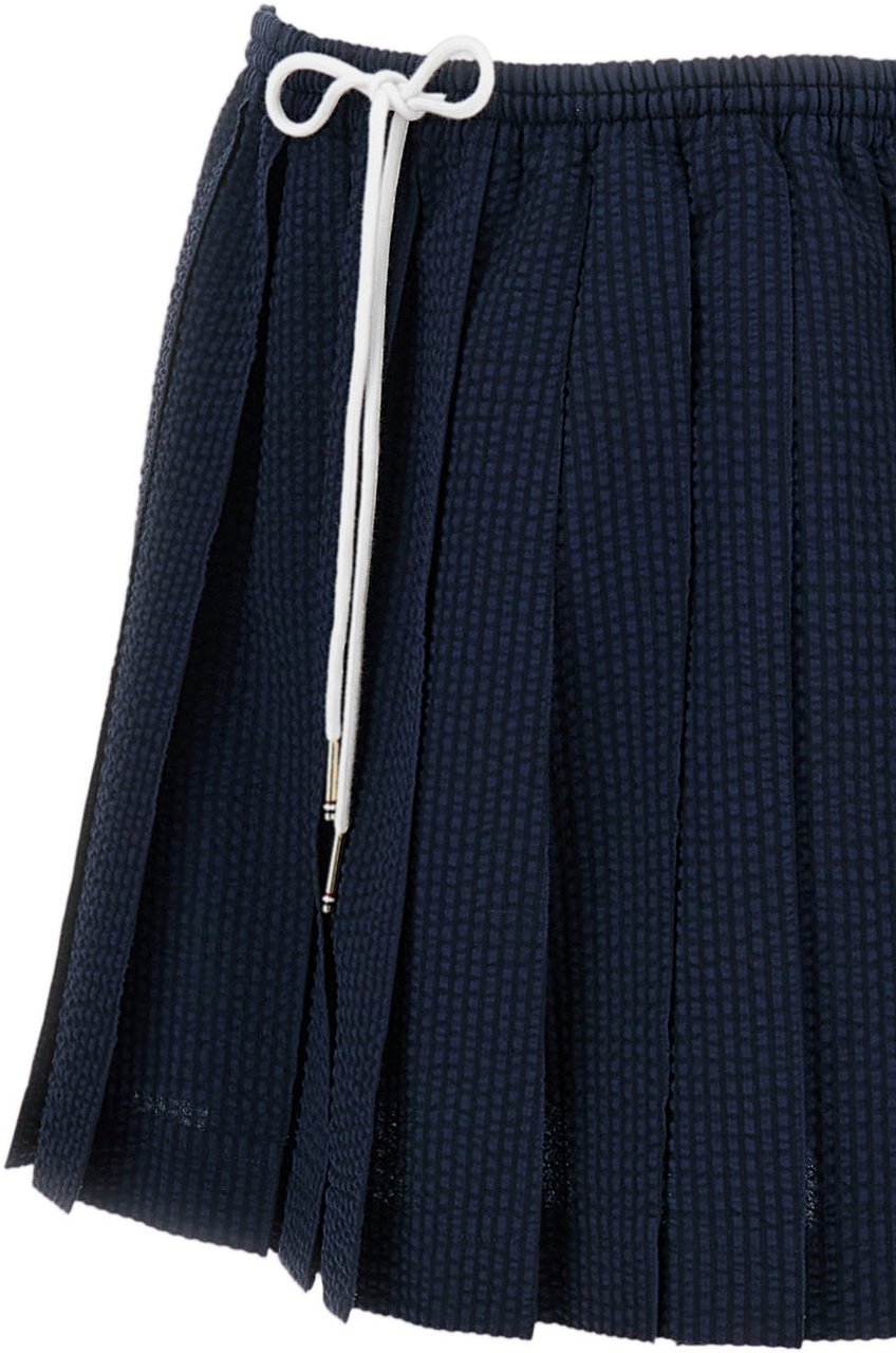 Thom Browne Textured Seersucker Mini Skirt with Adjustable Waist Blauw