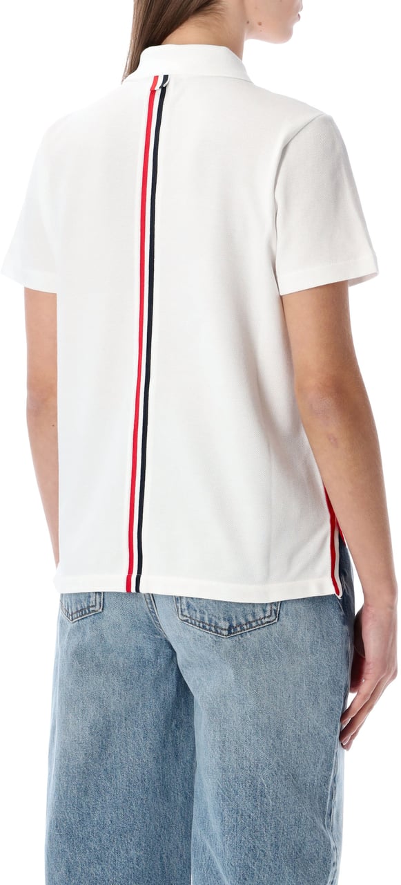 Thom Browne Relaxed Fit Short Sleeve Polo W/ Center Bianco Wit