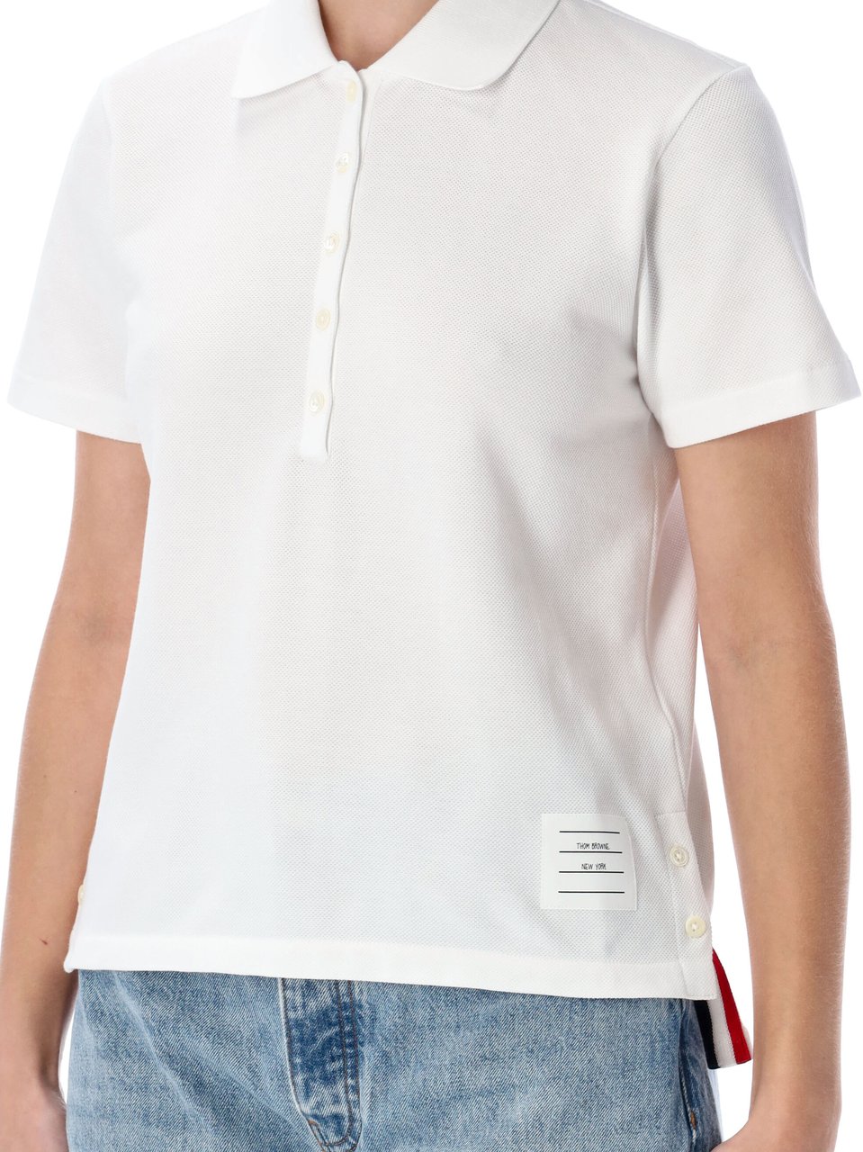 Thom Browne Relaxed Fit Short Sleeve Polo W/ Center Bianco Wit
