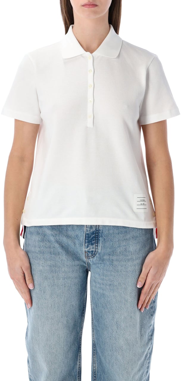 Thom Browne Relaxed Fit Short Sleeve Polo W/ Center Bianco Wit