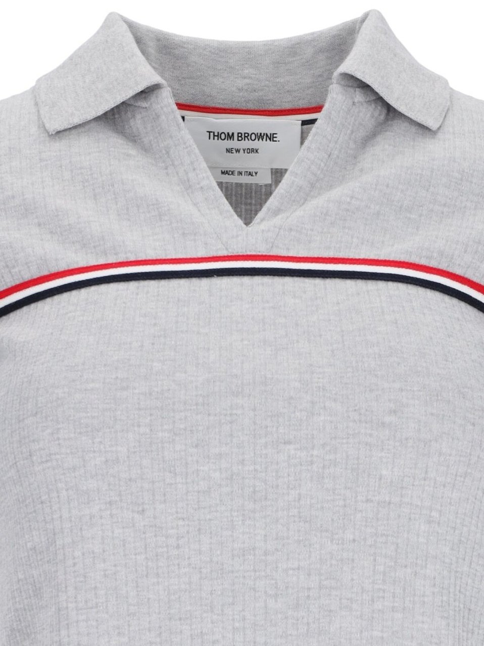 Thom Browne "Three Stripes" Knit Polo – Gray Grijs