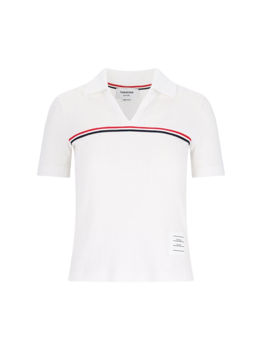 Thom Browne "Three Stripes" Knit Polo – White Wit