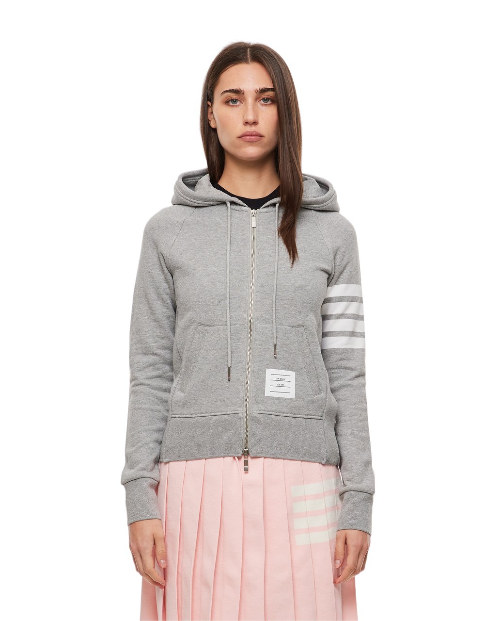 Thom Browne Light Grey Classic Loopback 4-Bar Hoodie Grijs