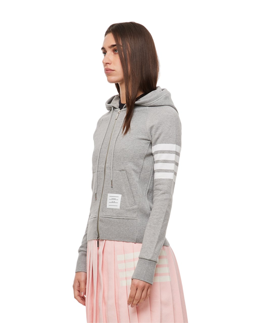 Thom Browne Light Grey Classic Loopback 4-Bar Hoodie Grijs