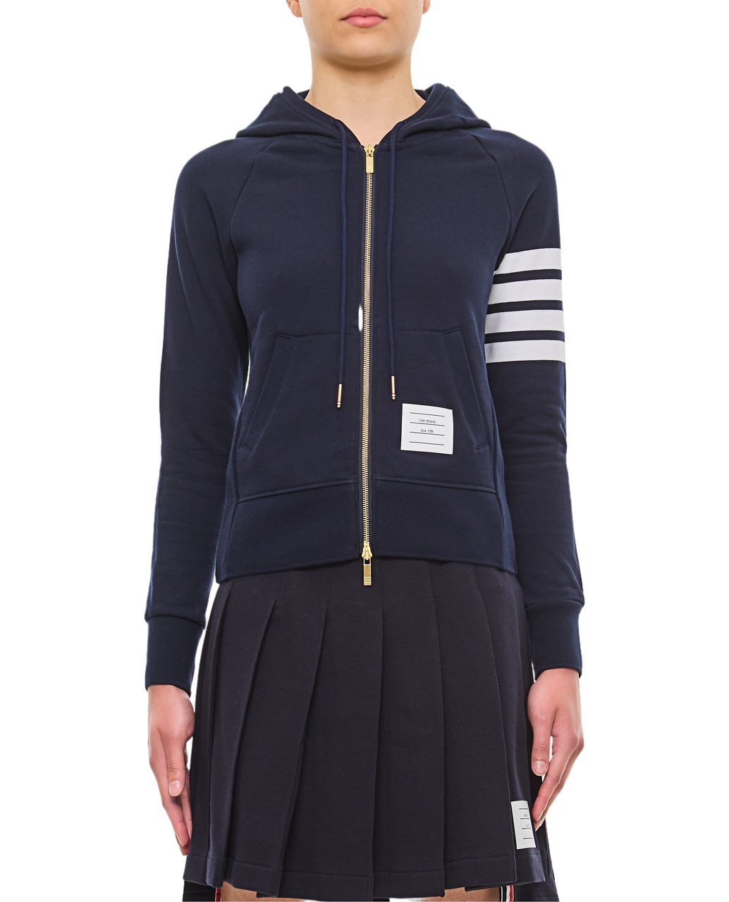 Thom Browne Blue 4-Bar Cotton Zip Hoodie Blauw