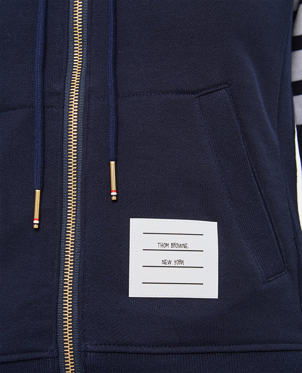 Thom Browne Blue 4-Bar Cotton Zip Hoodie Blauw
