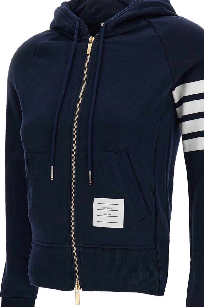 Thom Browne Blue 4-Bar Cotton Zip Hoodie Blauw