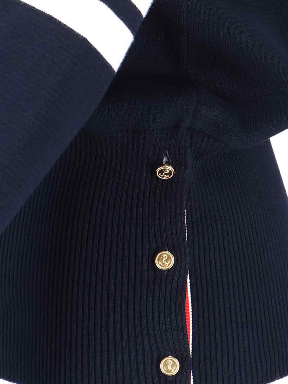 Thom Browne Navy Blue Cotton Sweater with Distinctive Four-Bar Stripes Blauw