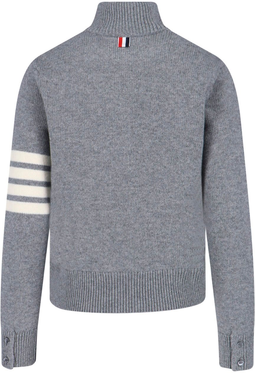 Thom Browne Grey Wool Zip Sweater 4-Bar Detail Grijs