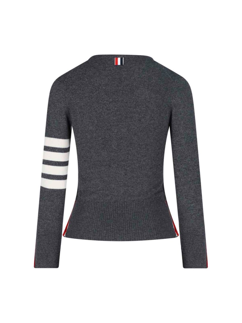 Thom Browne Grey Cashmere Cardigan with Iconic 4-Bar Stripes Grijs