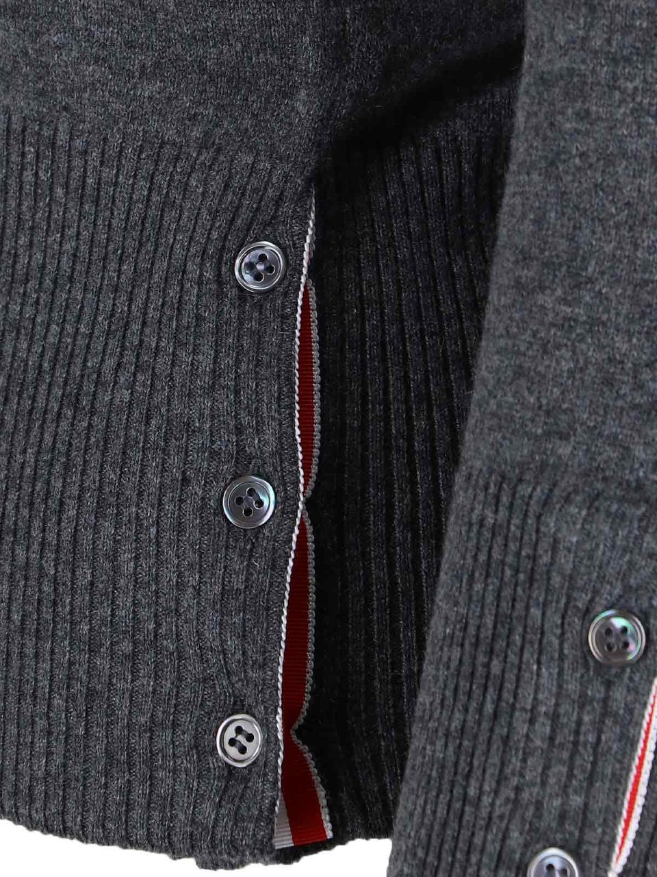 Thom Browne Grey Cashmere Cardigan with Iconic 4-Bar Stripes Grijs